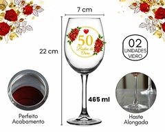 Kit 2 Taças Vinho 465ml Bodas De Ouro Vidro Personalizada - loja online