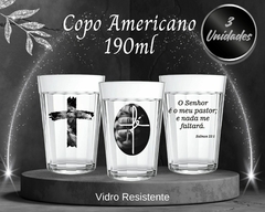 Imagem do Kit 3 Copos Vidro Americano 190ml Versículo da Bíblia