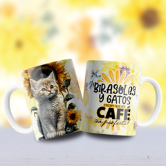 Plantillas Sublimación Tazas Gatitos y Girasoles - PlantillasyVectores