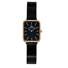 Relógio Minimalista Coleção Classic Louvre Metallic Square Black & Gold 29x39mm
