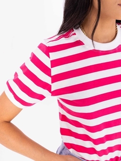 T-Shirt Listrada Sailor Rosa com Branco - loja online