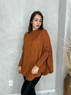 Poncho tricô desenhado - marrom - loja online