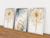 Imagem do QUADRO DECORATIVO FLORES DANDELION DOURADOCOM BORBOLETAS- Kit de 3 Quadros