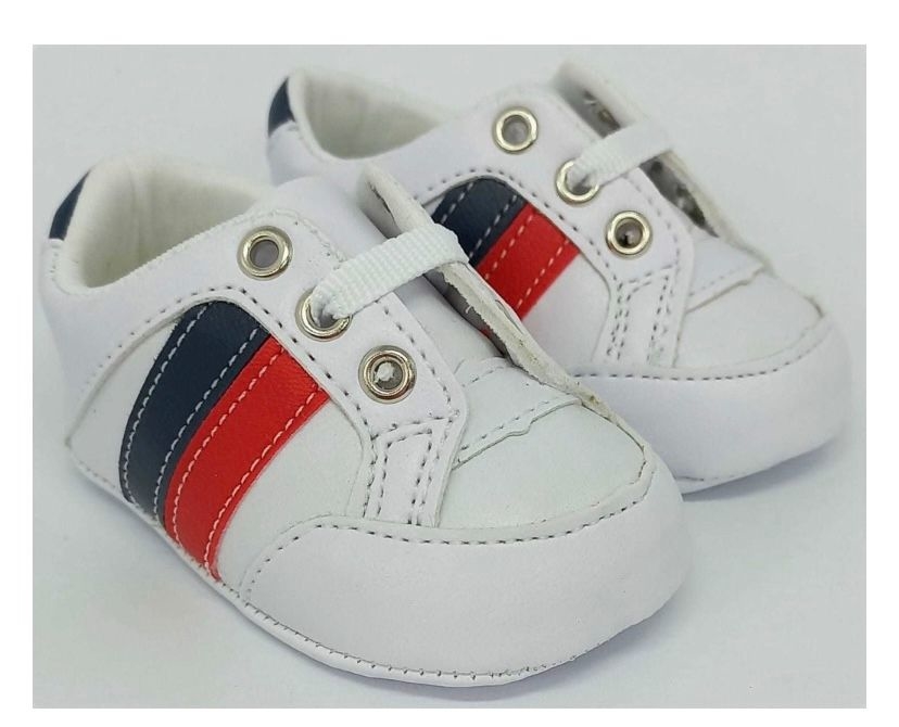 Tenis Baby Pititiko Branco com detalhe vermelho e azul