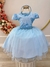 Vestido Infantil Azul Com Cinto de Pérolas e Renda Festas