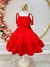 Vestido Infantil de Alça Vermelho Aplique Broche Casual Luxo