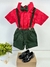 Conjunto Miss Cherry Henry Vermelho Suspensório Verde Militar