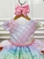 Vestido Infantil Rosa Princesas Peito Nervura Cinto Pérolas (0613RS) - comprar online