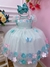 Vestido Infantil Verde Busto Plissado Com Flores Borboleta (3582VD) - Gabi Boutiquekids