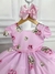 Vestido Infantil Rosa Florido Primavera Com Cinto de Pérolas (1133RS) - comprar online