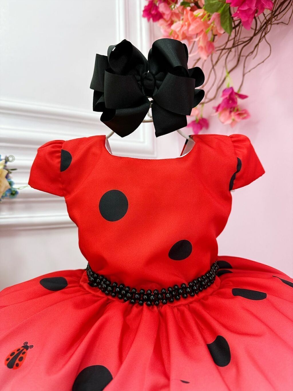 Vestido Infantil Vermelho Ladybug e o Gato Noir Luxo 1114VM