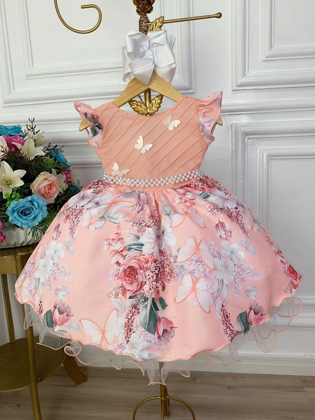 Vestido sales salmão infantil