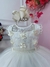 Vestido Infantil Off White C/ Aplique de Flores e Renda Luxo (3577OF) - comprar online