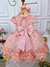 Imagem do Vestido Infantil Salmão Florido C/ Bolinhas e Strass Luxo (2260SS)