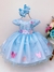 Vestido Infantil Azul Renda Aplique Flores Borboletas Pérolas (2196AZ)