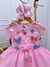 Vestido Infantil Rosa Aplique Borboletas e Flores Luxo (2232R2) - comprar online