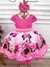 Vestido Infantil Rosa Minnie Florido Strass Cinto de Pérolas (0010RS)