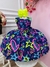 Vestido Infantil Barbie Azul Marinho Neon C/ Broche de Laço (1219AM)