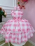 Vestido Infantil Barbie Xadrez Rosa Bebê Com Laço (3357RS) - Gabi Boutiquekids