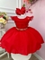 Vestido Infantil Vermelho Busto Plissado Strass Flores Natal (1227VM) - Gabi Boutiquekids