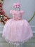 Vestido Infantil Rosa Damas C/ Renda e Aplique Borboletas (4532RS)