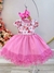 Vestido Infantil Branco Florido Strass e Saia Rosa Luxo (2416BR) - Gabi Boutiquekids