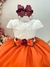 Vestido Infantil Off White Saia Laranja Neon Renda e Broche (4578LN) - comprar online