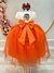 Vestido Infantil Off White Saia Laranja Neon Renda e Broche (4578LN) na internet