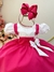 Vestido Infantil Rosa Menina e o Urso C/ Lenço e Broche de Laço (1296PK) - loja online