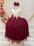 Vestido Infantil Off White Saia Marsala C/ Renda e Broche (4578MS)