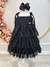 Vestido Infantil Preto de Alça e Com Plumas Luxo (3472PT)