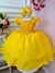 Vestido Infantil Amarelo Busto C/ Renda e Cinto de Pérolas (0600AL)