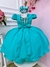 Vestido Infantil Verde Tiffany Busto Nervura C/ Pérolas Luxo (7504VF) - Gabi Boutiquekids