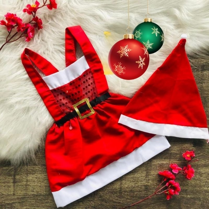 Vestido Vermelho Menina Natal Roupa de Bebê Mamãe Noel Bebê para  Mesversário Natal com Gorro Paetê