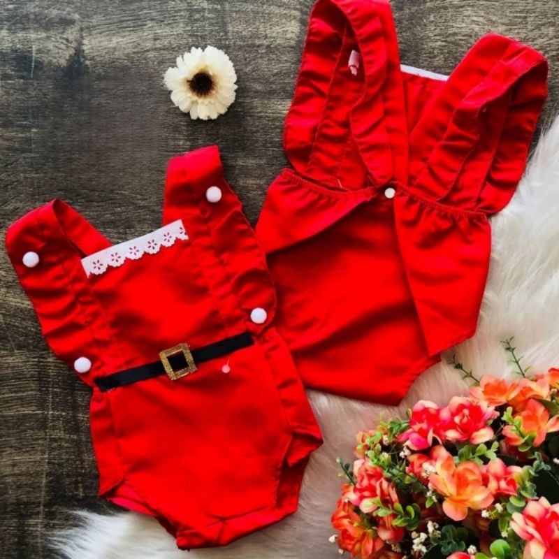 Roupa de Bebê Menina -Romper Vermelho de Natal Menina Natal