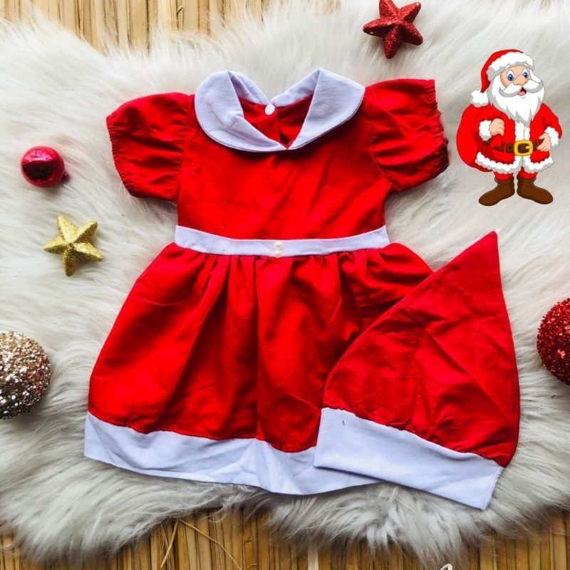 Roupa de Bebê Menina - Vestido Vermelho de Natal Kit com Gorro Luxo Menina  Natal
