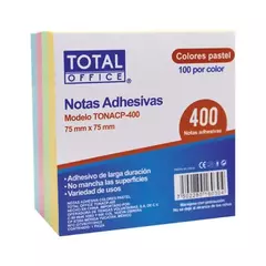 Nota Adhesiva 3x3 Cubo Pastel Paquete/4 piezas Total Office