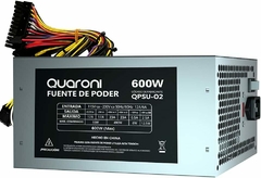 Quaroni Fuente de Poder QPSU-02. Potencia hasta 600W, Ventilador 12 cm, conexión a MoBo 20+4 Pines, 2 SATA