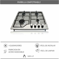 SUPRA Parrilla a gas de 4 quemadores para empotrar de 60 cm