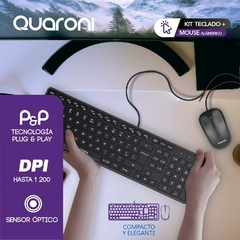 Kit teclado+mouse alambrico quaroni - CM - Cancún | Entrega inmediata a domicilio y envíos a todo México