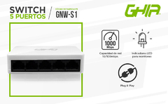 Switch Ghia 5 puertos RJ45 100mbps - CM - Cancún | Entrega inmediata a domicilio y envíos a todo México