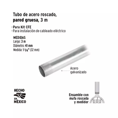 Tubo conduit galvanizado para mufa, 1-1/4", 1.5 m - comprar en línea