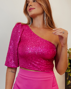 TOP CROPPED PAETES OMBRO SÓ ROSA PINK