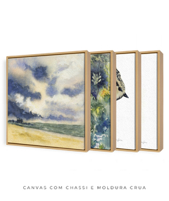 Conjunto de Quatro Quadros Decorativos em Aquarela: Pássaros e Paisagens - comprar online