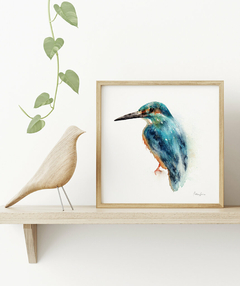 Quadro Decorativo Pássaro Azul em Aquarela Kingfisher