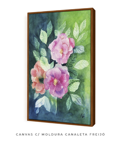 Quadro Decorativo Flores Rosas sobre Fundo Verde