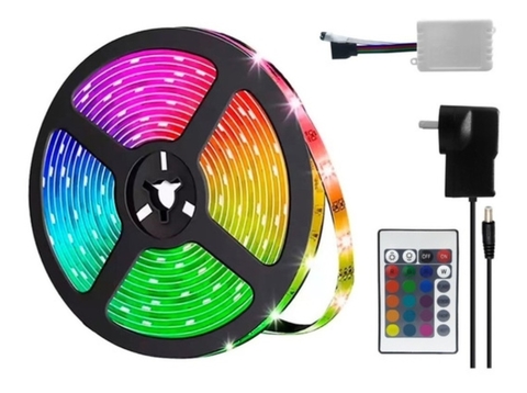 Tira Luces Led 5050 Rgb De 5 Metros Con Control Y Fuente