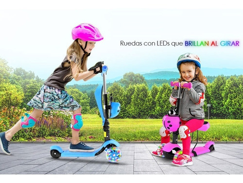 Monopatin Infantil 2 EN 1 Con Asiento Ruedas Luces Ajustable