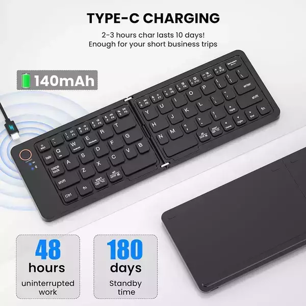 Teclado Inalambrico Plegable Bluetooth con Soporte