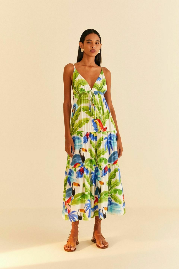 VESTIDO MIDI FARM ESTAMPA FRESCOR TROPICAL